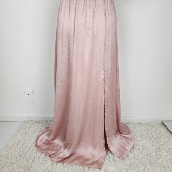 Baltic Born Dress Rose Prague Satin Maxi Deep V Neck Smocked Waist Size L - Picture 8 of 16